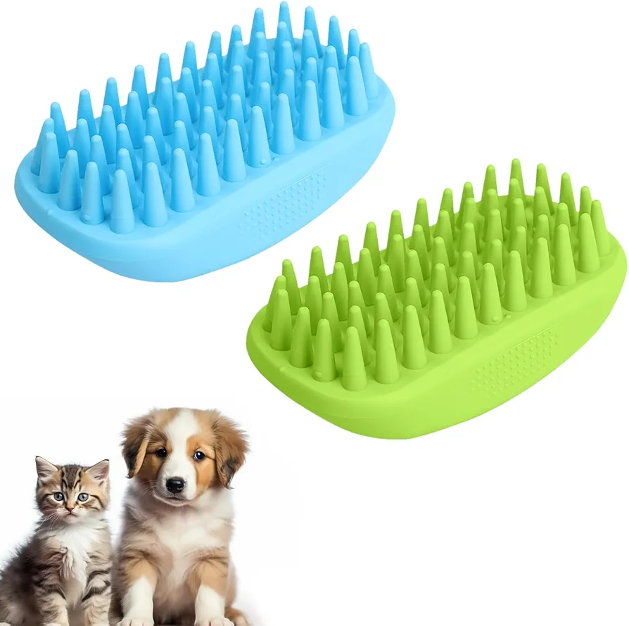 2 PCS Cepillo para perros de pelo corto, cepillo para perros y gatos, cepillo de baño de silicona para cachorros, cepillo de goma suave, cepillo de cuidado para perros y gatos