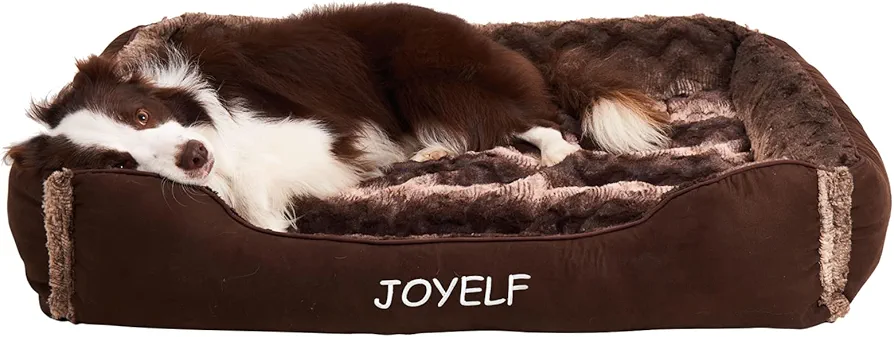 JOYELF Cama grande para perros con funda extraíble lavable, cama rectangular suave y calmante para gatos y sofá, muebles de cama para mascotas para perros y gatos con juguetes chirriantes como regalo