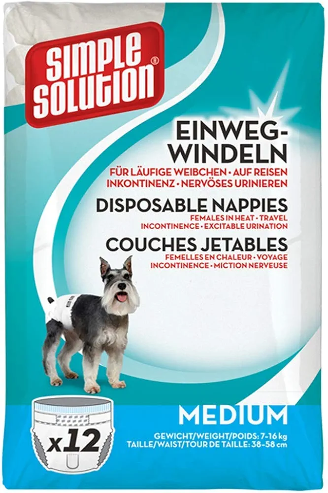 Simple Solution Pañales Desechables para Perros Hembra Ajuste súper Absorbente a Prueba de Fugas | Paquete de 12