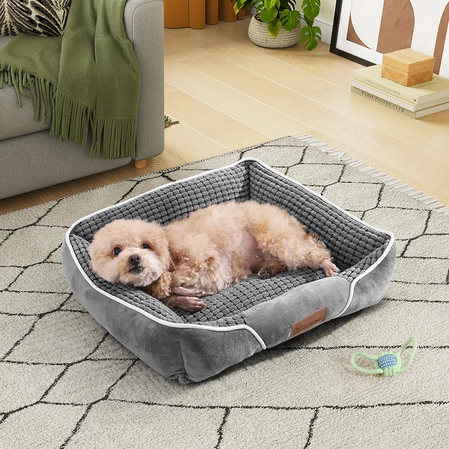 YITAHOME Cama Perro Pequeños,Cama para Perro Lavable, Cama de Perros Medianos Antideslizantes con Relleno de Fibras Super Suave,Gris,51x48x15cm