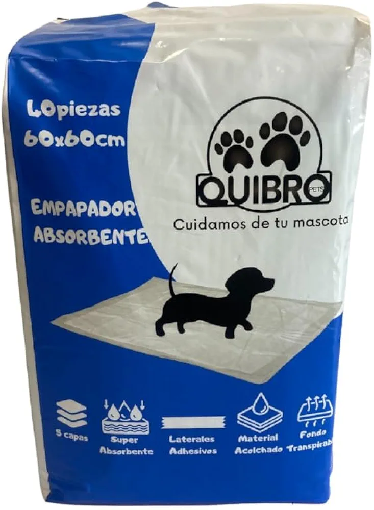 QUIBROPETS Empapadores Desechables para Perros 60x60 - Alfombrillas higiénicas para Entrenamiento de Mascotas - Atrayente de Micciones - 40 Unidades.