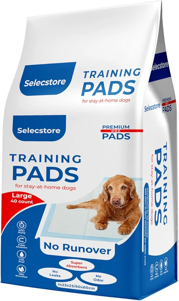 SELECSTORE Empapadores Desechables, Almohadillas de Entrenamiento para Perros, 40 Unidades, 23 x 23 Pulgadas, Grandes, Súper Absorbentes y Sin Escurrimiento, Color Azul