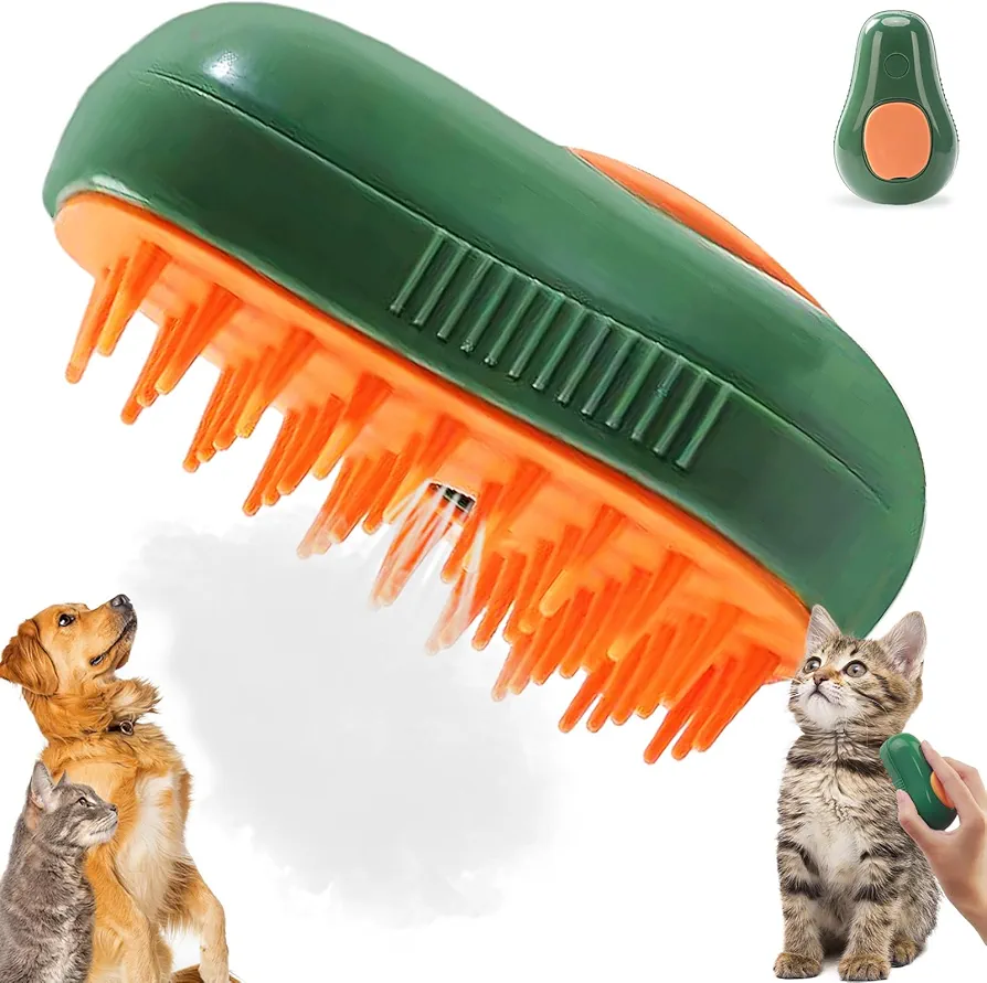 Cepillo de Vapor para Gatos,Steamy Cat Brush 3 en 1 Cepillo de Vapor para Gatos para Masaje Cepillos Perro Autolimpiante,Para Gatos Perros Masaje Cepillos Autolimpiantes (Verde)