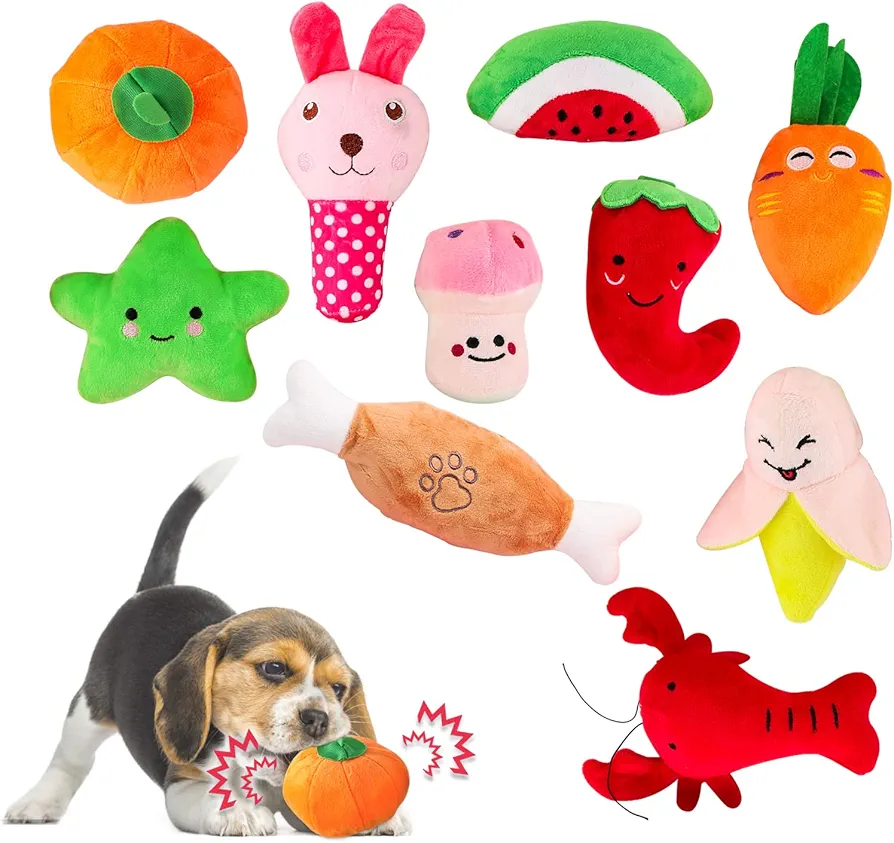 Glaublieb 10 PCS Juguetes para Perro con Chirriador Squeaky, Lindos Interactivos Juguetes de Peluche Suave para Perros Pequeños para Aliviar el Aburrimiento, hasta 12 kg