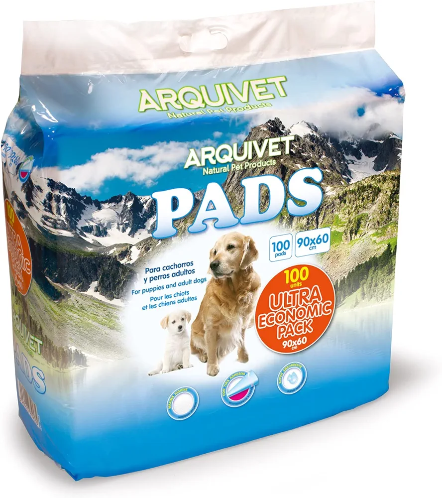 Arquivet Pads 100 uds para Perros súper absorbentes, Pack Ultra ECONÓMICO, Empapadores higiénicos educativos para Perros, Empapadores Desechables, Alfombrilla higiénica para Perros, 90 x 60 cm