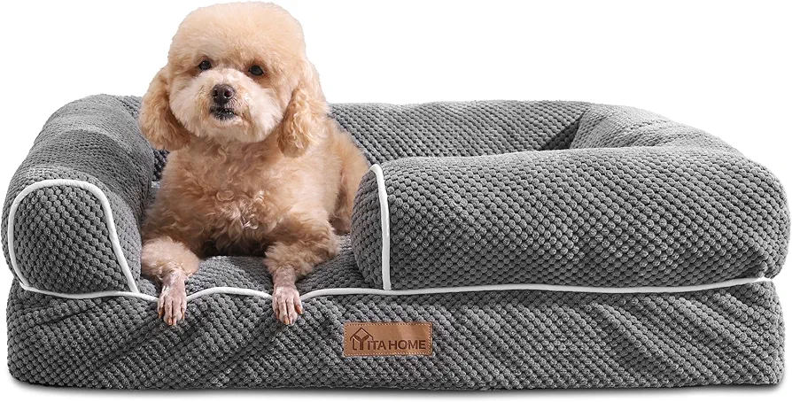 YITAHOME Cama Perro Pequeños,Colchon Perro Impermeable Lavable con Espuma Viscoelástica, Sofá Perro Ortopedica Desmontable, Gris,71x58x18cm