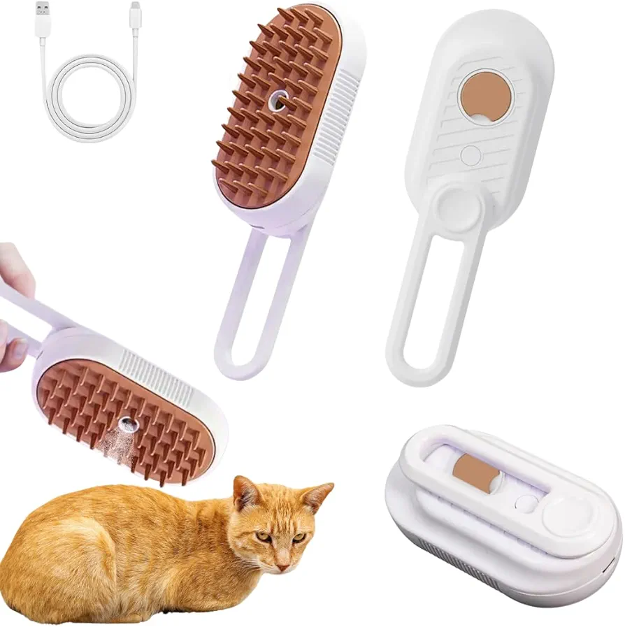 Cepillo De Vapor Para Gatos, Cepillo para Perros, Cepillo De Vapor 3 En 1 Para Gatos, Peine Para Gatos, Cepillo para Gatos, Peine para Perros, Peine Para Quitar El Pelo De Mascotas (Blanco)