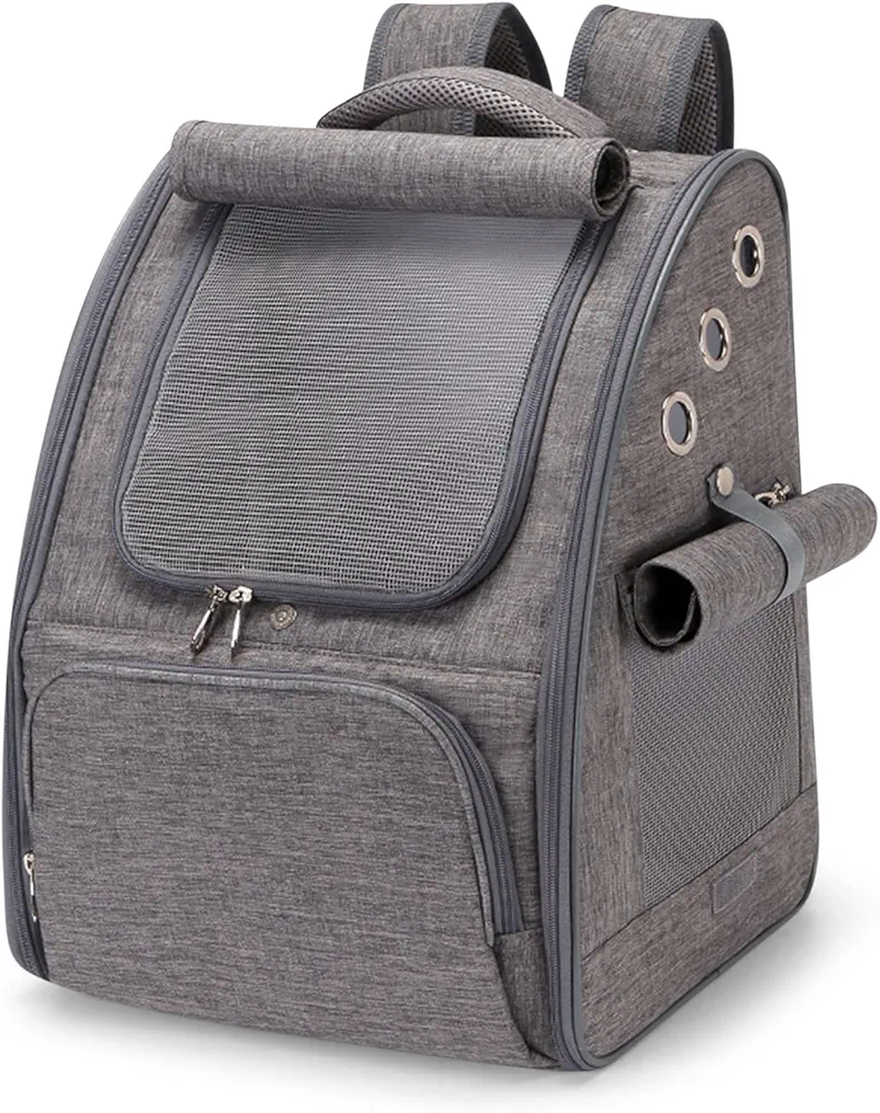 ALLSOPETS Mochila para Gatos Perros Pequeños Mochila Plegable para Mascotas Bolso de Transporte Transpirable con Cortinas Solares Adecuado para Viajes Senderismo Camping (Gris Grafito)