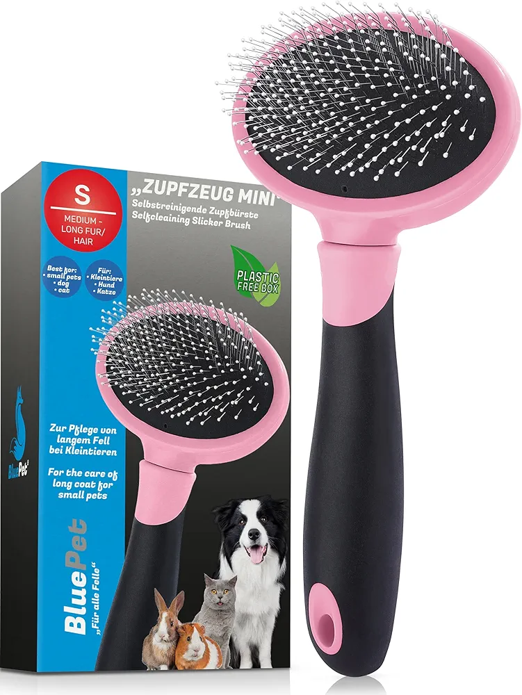 BluePet® Cepillo suave con protuberancias protectoras para animales pequeños sensitivos | Ideal para perros pequeños, cachorros, gatos y conejos | Para el cuidado diario del pelaje