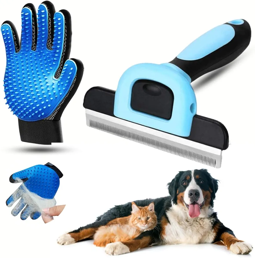 [Pack] Cepillo para Gatos y Perros uso Profesional + Guante Quitapelos Mascotas Limpiador para Aseo de Perros y Gatos. Apto para Mascotas de pelo corto, mediano y largo