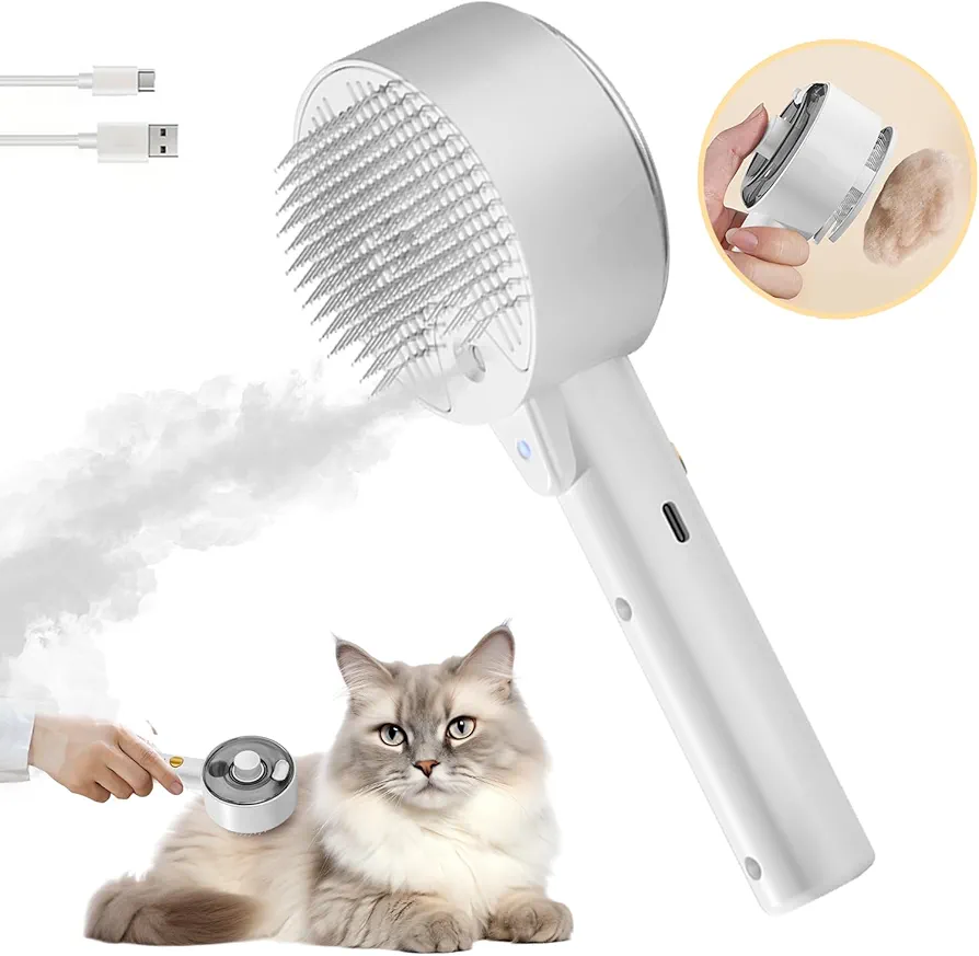 Cepillo Gato Vapor 4-In-1 Antiestático Peine de Masaje para Gatos Cepillo Vapor Quitapelo para Mascotas Gatos Perros Pelos Cortos y Largos para Desenredar Nudos y Eliminar Sueltos Pelos