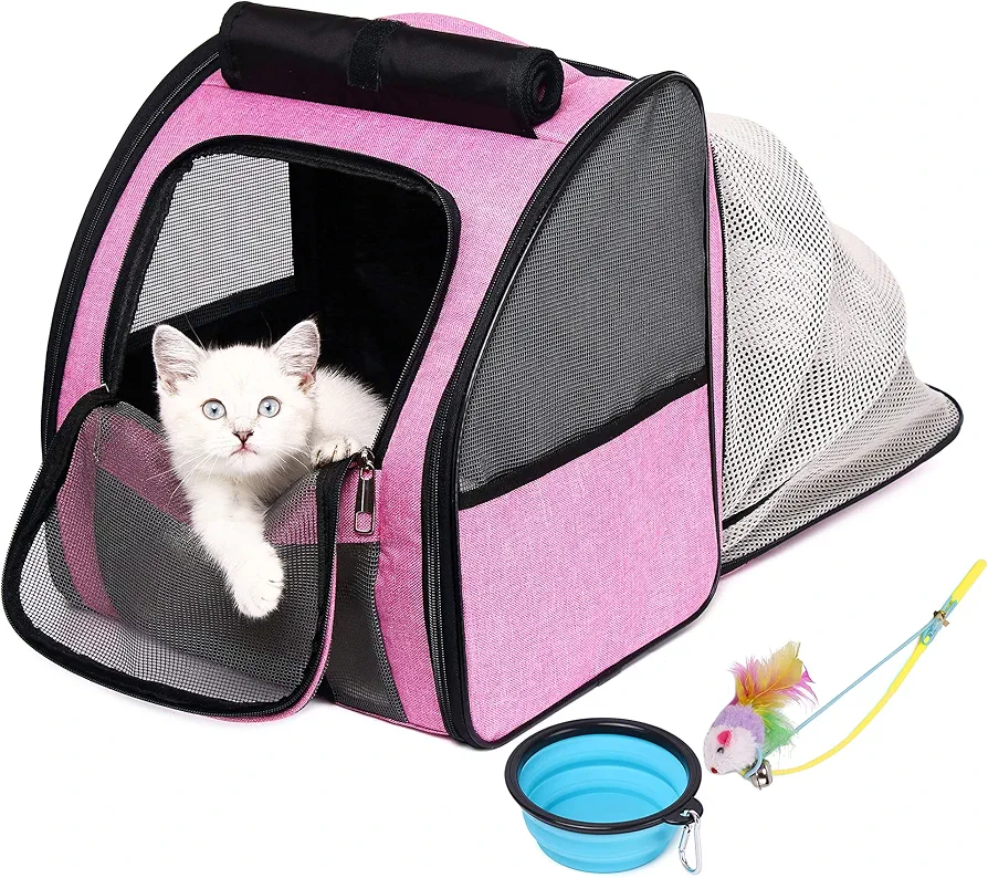 SUPERBE Mochila Gato Mochila Perro, Mochila Extensible para Perros Pequeños y Gatos, Aprobada por Aerolíneas, Diseño Ventilado para Viajes, Senderismo y Uso al Aire Libre (Rosa)