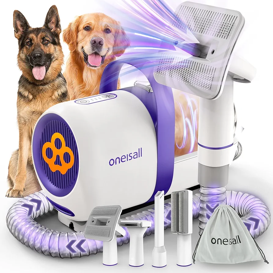 oneisall Aspira peli Cane &Gatto domésticocon Cepillo, Súper Poder de succión con 12000pa, Aspiradora para pelos de Perro con un botón, Aspiradora pelos Mascotas con 4 Cepillos