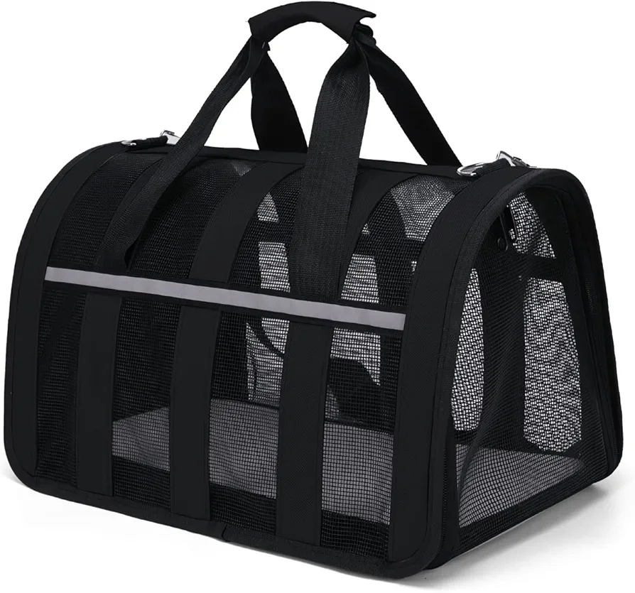 PETCUTE Transportín Gato Perro Transpirable,Bolsa de Transporte Plegable para Mascota con Colchón Suave y Hebilla de Seguridad,Transportín para Gatos con Bolsillos para Coche, Avión,Viaje