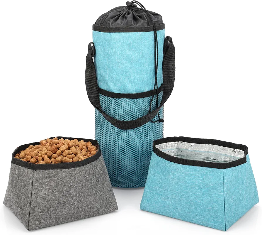 Belle Vous Bolsa de Viaje para Perros 3 en 1 - Contenedor de Comida para Perro con Comedero y Bebedero Portatil Plegable - 3 Modos de Transporte y Bolsillo de Malla para Accesorios