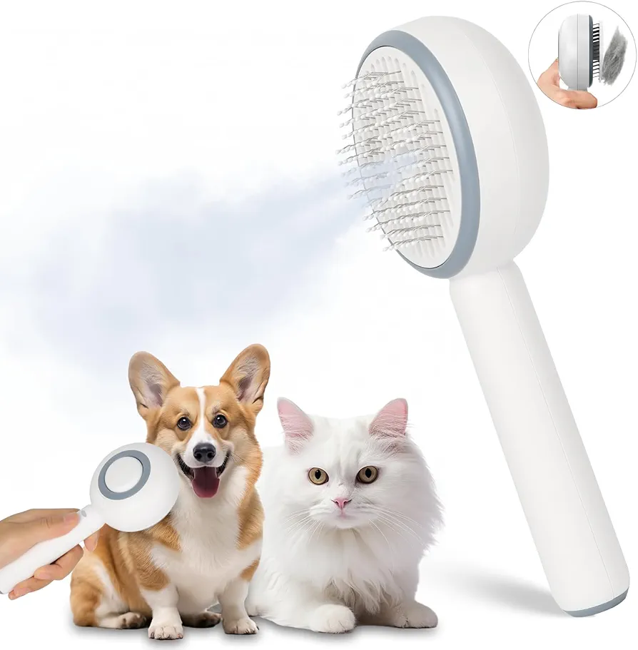 Peticularz Cepillo para gatos con vapor, cepillo de vapor, cepillo de vapor para gatos y perros, cepillo de cuidado para gatos y perros, cepillo de cuidado para la depilación (blanco)