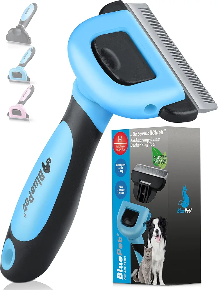 BluePet® Cepillo Profesional Para Gatos y Perros de Pelo Corto - Peine para Eliminación del Subpelo Muerto - Para un Pelaje sano (1.0 Azul)