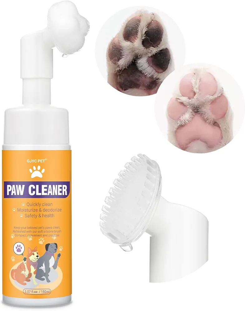 GJYC PET Limpiador de patas para perros y gatos, espuma mágica, limpiador en espuma sin enjuague, champú seco, cepillo limpiador de pies, con extracto de rosa, lavado de control de olores, bueno para