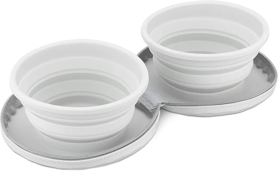 Navaris Comederos Plegables para Perros - Comedero Doble Plegable de Silicona para Perro y Gato - 2X Plato portátil de Viaje para Comida - Gris Claro