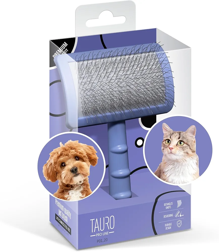 TAURO PROLINE - Classic Brush | Cepillo Premium para perros y gatos con un cojín suave y flexible y agarre antideslizante. | Incluye: 1 x cepillo de aseo en color violeta, dimensiones: rectangular,