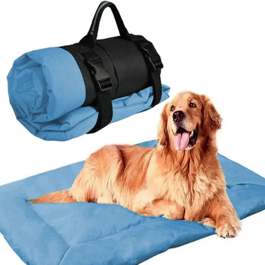 JIAMIAN Cama Perro Colchoneta Plegable para Perros, Cojín portátil para Perros, Lavable Impermeable Cama para Perros Grande, Cama Perro ortopedica (Azul)