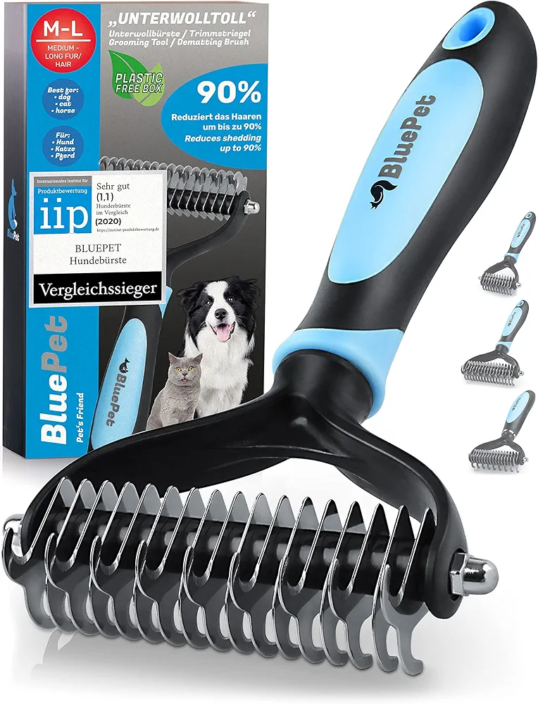 BluePet® Cepillo de subpelo para perros y gatos con pelaje largo | Elimina los pelos muertos | Protege la capa superior