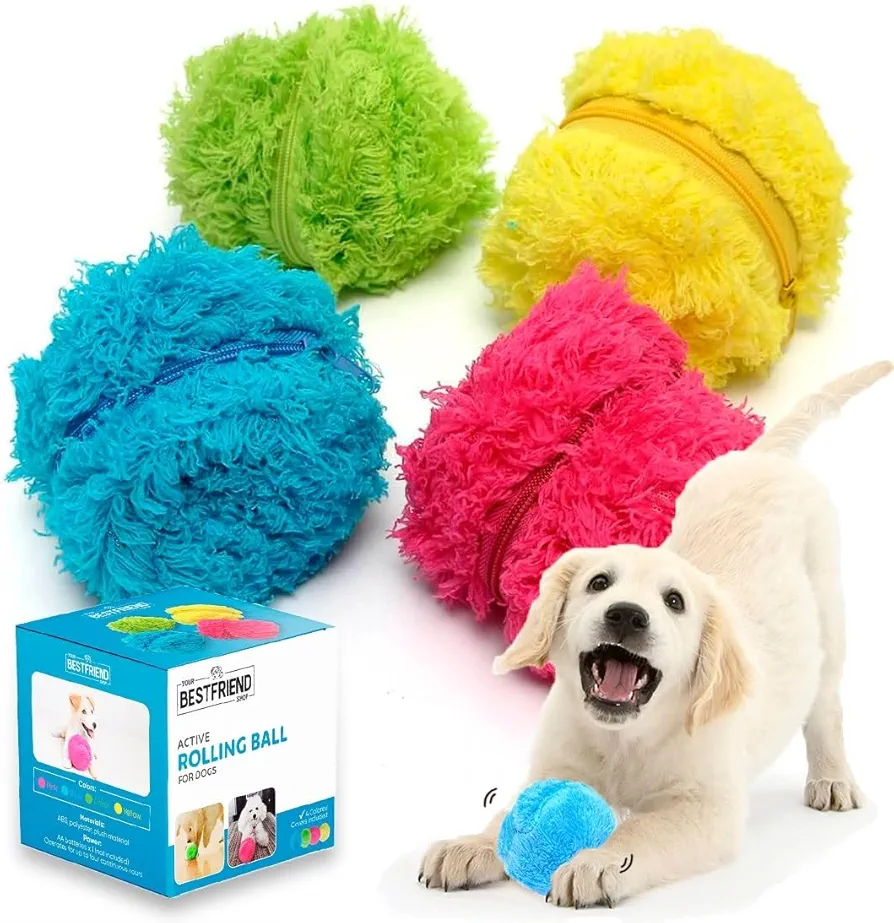 CREADY® Active Rolling Ball Pelota interactiva, Juguete se Mueve Sola con 4 Fundas de Colores, para Perros y Cachorros