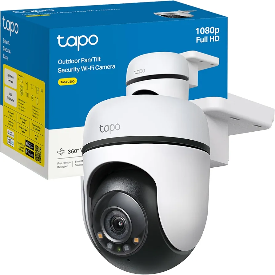 TP-Link Tapo C500 - Cámara Vigilancia Wi-FI Exterior 360º , Resolución 1080p, Detección Movimiento, Visión Nocturna hasta 30m, Audio Bi-direccional, Sirena, Compatible Alexa y Google