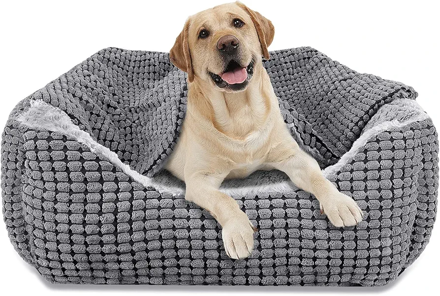 JOEJOY Cama para Perros Grandes, Sofá Esponjoso para Perros, Cama Rectangular para Perros, Camas para Perros Lavables Antideslizantes, 89x64x23cm, Se Adapta a Mascotas de hasta 27kg