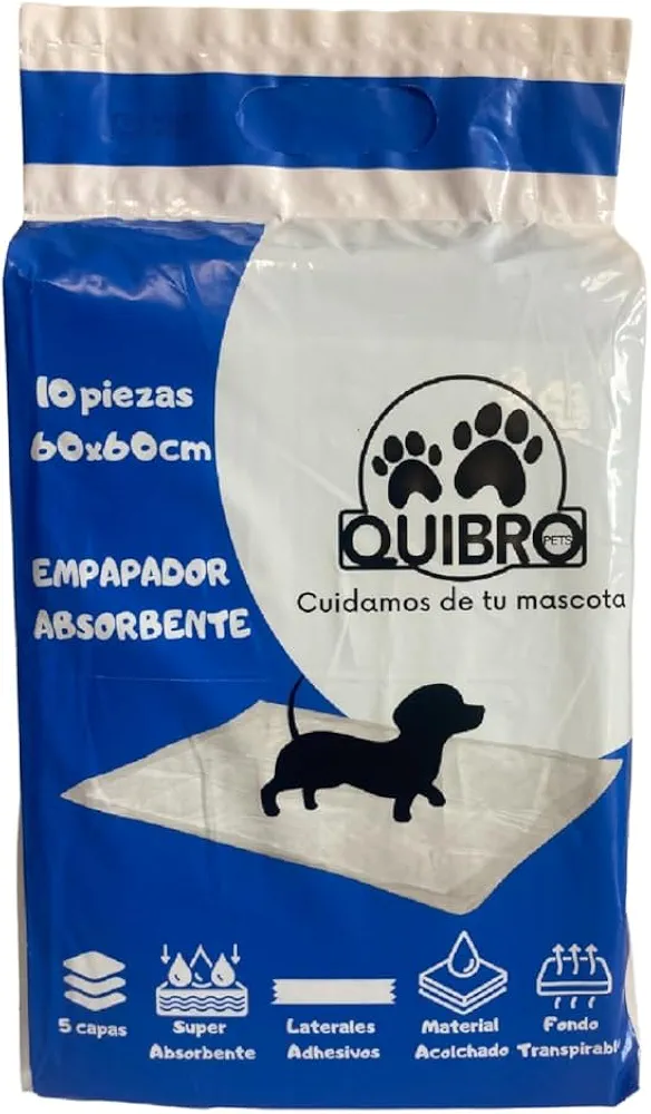 QUIBROPETS Empapadores Desechables para Perros 60x60 - Alfombrillas higiénicas para Entrenamiento de Mascotas - Atrayente de Micciones - 10 Unidades.