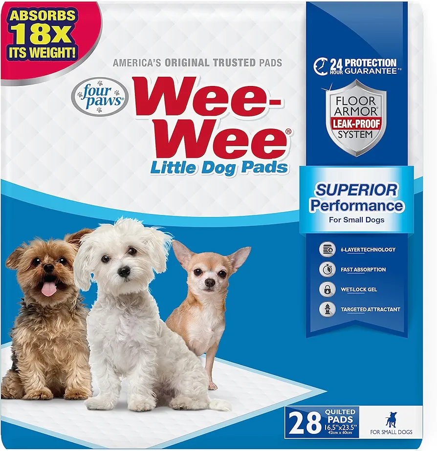 Four Paws Superior Performance Pee Pads Little Wee-Almohadillas para Entrenamiento de Perros y Cachorros, Polialgodón, Blanco, 16.5" x 23.5" (28 Count)