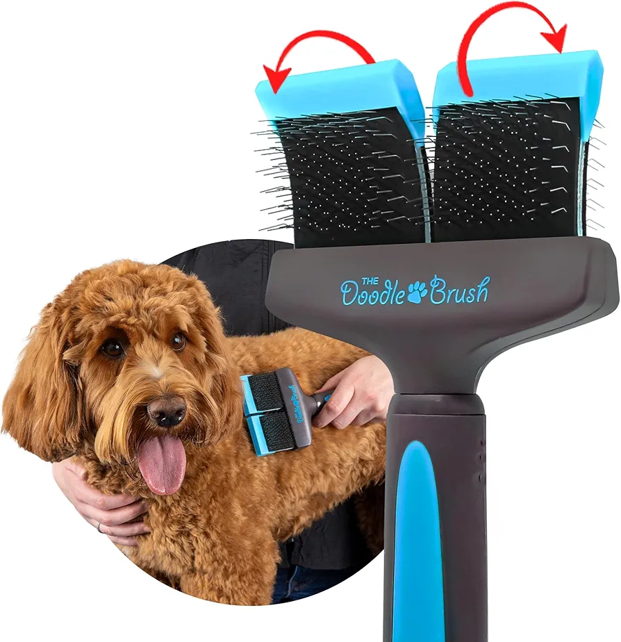 The Doodle Brush - Cepillo para perros doodle, cepillo tipo slicker para perros Cockapoo, Goldendoodle, Poodle, cepillo desenredante para perros, cepillo para perros de pelo largo (doble cabezal)