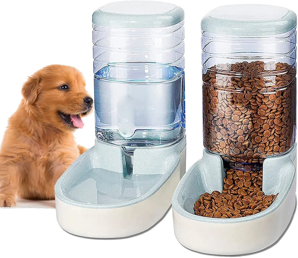 Edipets, Dispensador para Gatos y Perros, Comida y Agua, Pack 2 Unidades, Automático, 3.8 L c/u, Comedero, Alimentador y Bebedero para Mascotas (Gris)