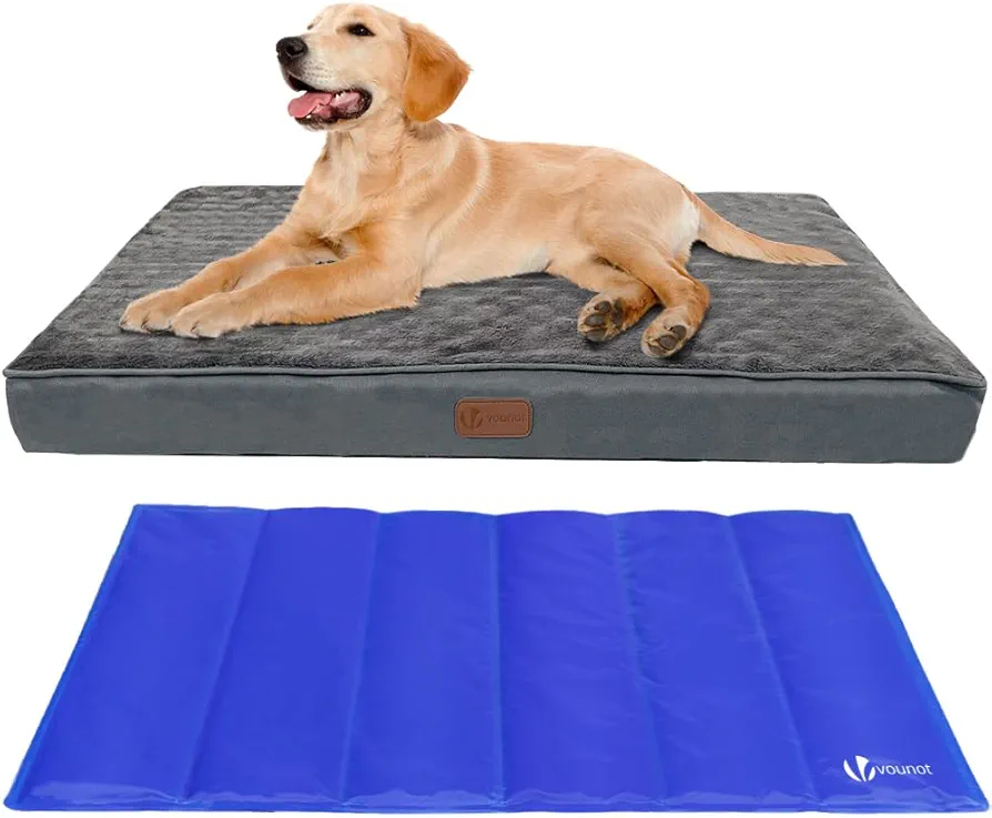 VOUNOT Cama Perro Ortopédica con Alfombrilla Refrescante de Gel, Colchón Mascotas Cojines para Perros Espuma con Memoria Funda Extraíble Lavable, 91x70x9cm