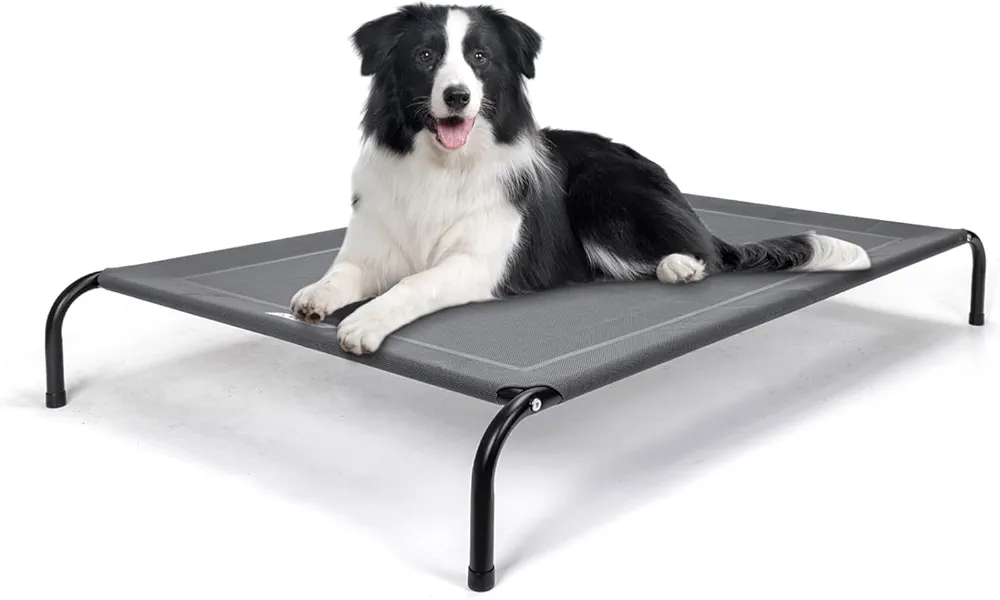 Nobleza Cama Elevada Lavable para Perro, Cama Refrescante de Mascotas Transpirable para Exterior Interior Jardín Terraza, Cama Robusto, Gris, L, 124x90x20CM