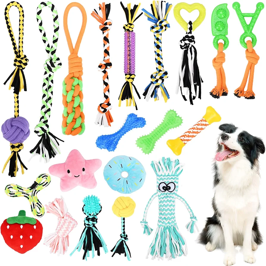 TAVADA Juguetes para Perros,20 Piezas Juguete para Morder para Perro,Juego de Juguetes para Perros,Juguetes Interactivos para Limpiar Los Dientes Adecuado para Pequeño y Mediano