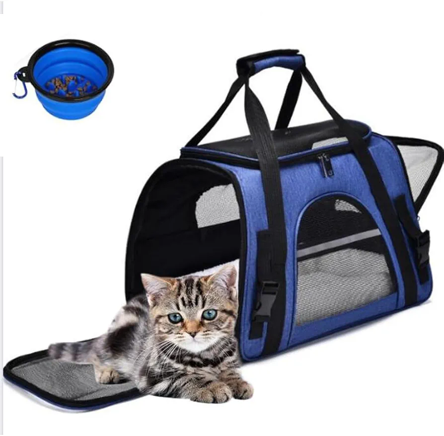 SHJOEE Transportín Perro Gato Bolsa de Transporte Transpirable para Mascotas Transporte para Gatos Plegable Pet Carrier Bolso de Hombro Acolchado Suave Viaje Avion Tren o Auto por Pequeños Mascota