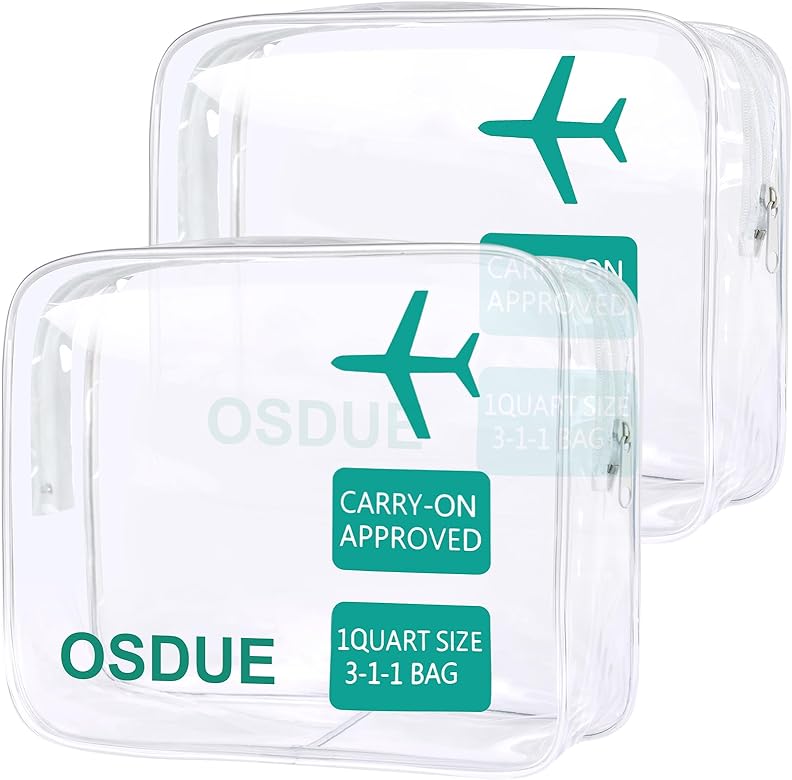 OSDUE Neceser de Aseo Transparente, 2 Bolsas Transparentes de Avión, Bolsa de Cosméticos para Maleta, Bolsa de Aseo para Transportar líquidos, para Viajes, BañO