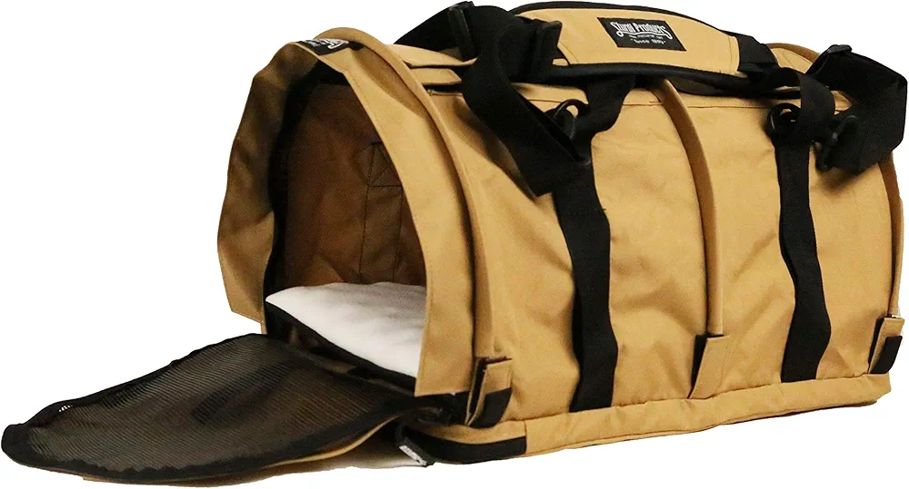 SturdiBag - Transportador de viaje para mascotas grande: altura flexible para gatos y perros, lados suaves con clips de seguridad y correas de cinturón de seguridad, color marrón terroso, 18 x 12 x 12