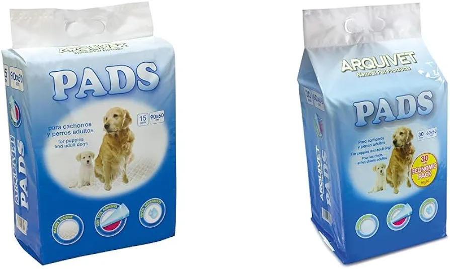 Arquivet Pads Desechables, Blanco, 90 x 60 cm, Grandes (15 Unidades), & , Pack Económico, Pads para Perros súper absorbentes, Empapadores higiénicos educativos Perros 60 x 60 cm