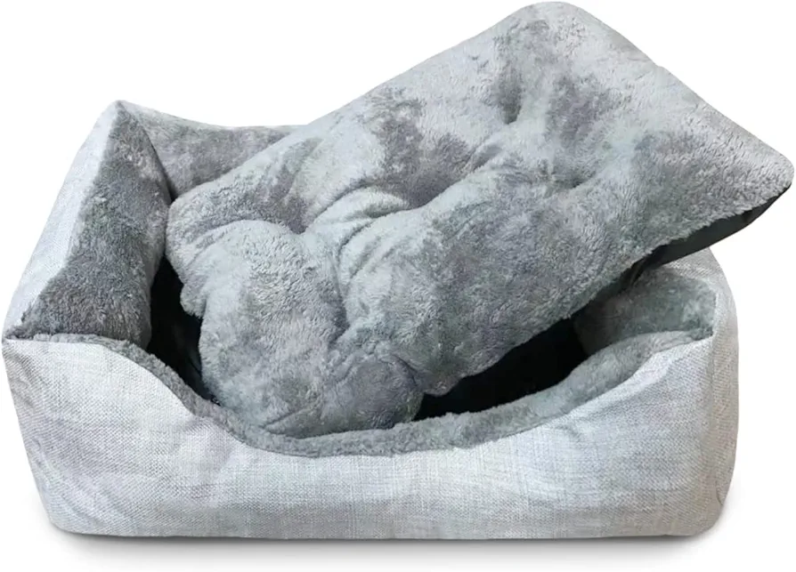 REINO MANSIDI Cama para Perros y Gatos de Felpa con Cojín Extraíble de Color Gris (53 * 43 * 15)