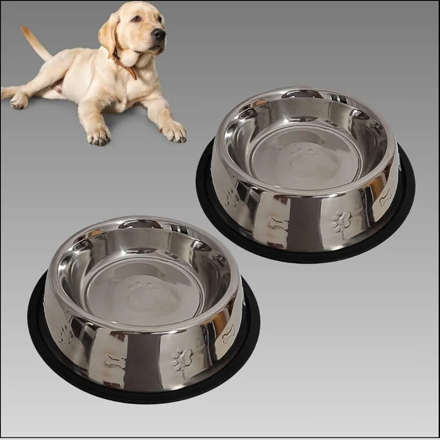 CIIN Pack 2 Comederos para Perros - Comedero Perro Grande 33 cm Base y 25 cm Boca - Cuenco Perro Acero Inoxidable y Antideslizante con Base de Goma - Comedero y Bebedero Robusto, Capacidad de 2350 ml