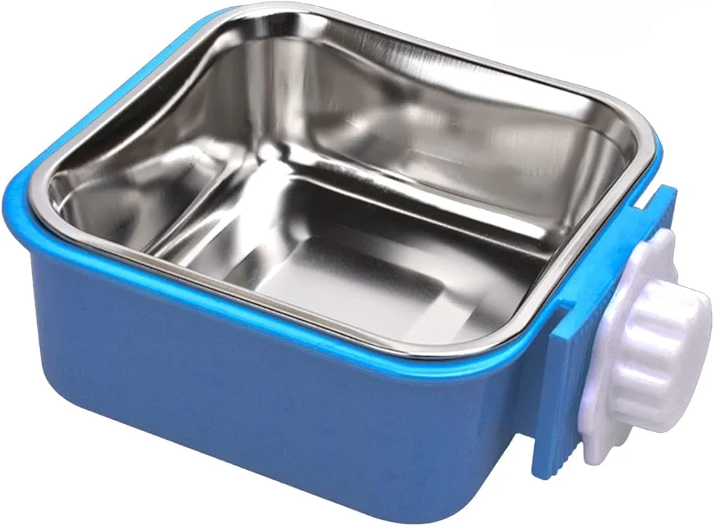 Cuenco Colgante para Jaula, 2 en 1 Extraíble Inoxidable Comedero, Platos Bebedero Alimentación, Cuencos Agua para Perrito, Gato, Conejo, Hurones, Pájaros, Hamster (Azul)