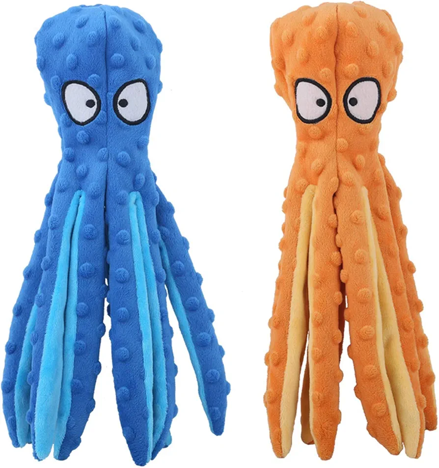 Hotype Juguete de Peluche para Perro 2 Piezas, Juguetes con Sonido para Cachorros, Juguetes para Masticar con Perro sin Relleno, para Perros Pequeños Mascotas y Medianos, 2 Piezas, Pulpo