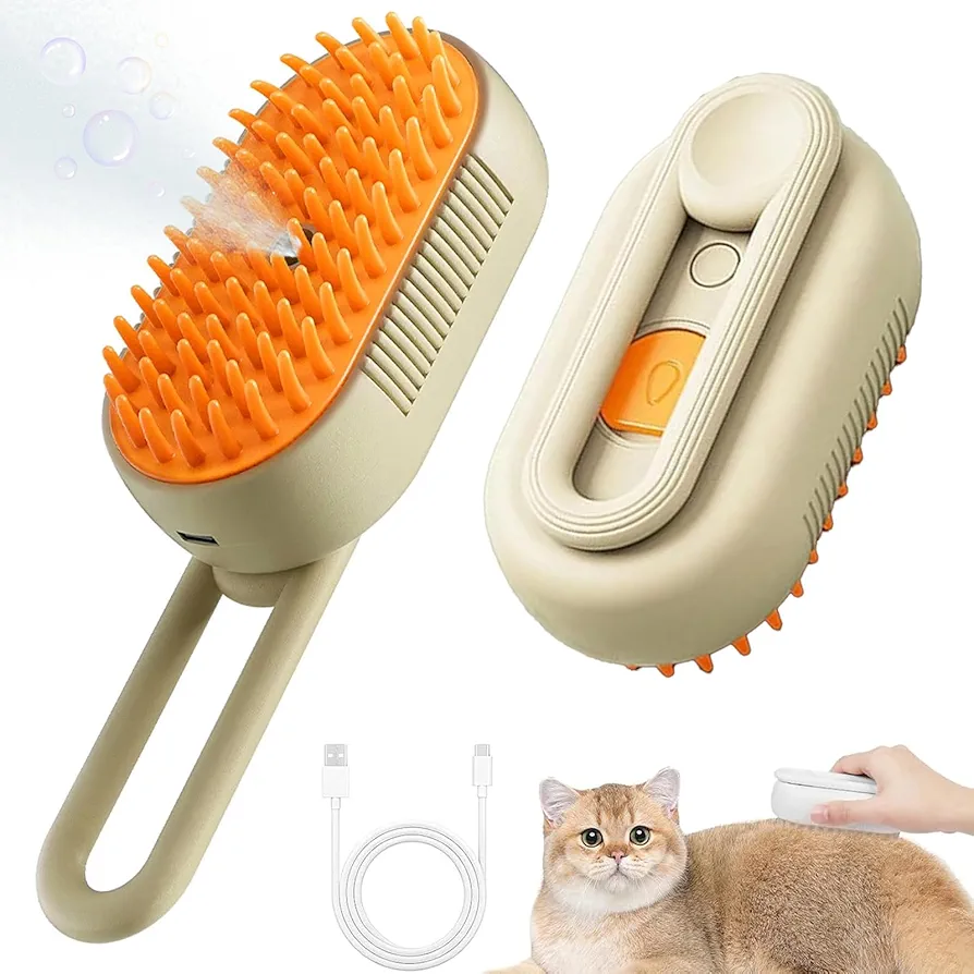 3-en-1 Cepillo con Vapor para Gatos y Perros - Cepillo Vapor con USB Recargable, Adecuado para Todo Tipo de Pelaje