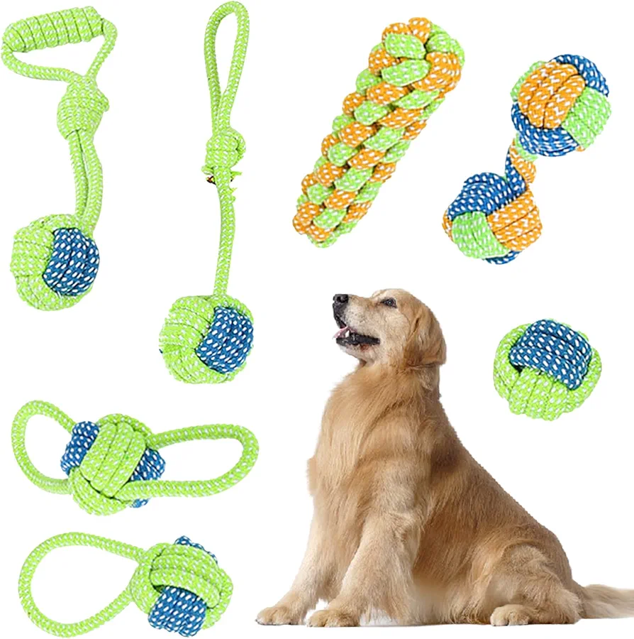 GGISUI Juguetes para Perros, 7 PCS Juguete de Cuerda para Perros, Juguetes interactivos para Cachorros y Perros Pequeños, Juguete Perro Indestructible beneficiosa para la Salud Dental del Perro