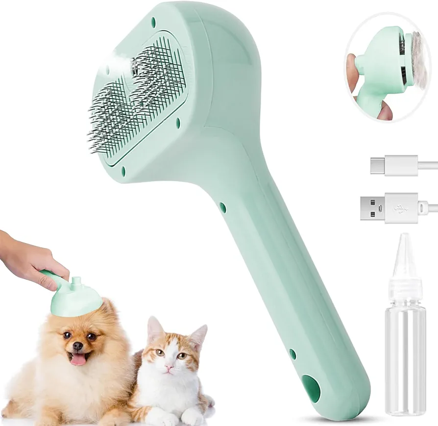 Cepillo de vapor para gatos y perros, cepillo de aseo de mascotas con spray para eliminar el pelo volador estático, cepillo de aseo de vapor para gatos y perros