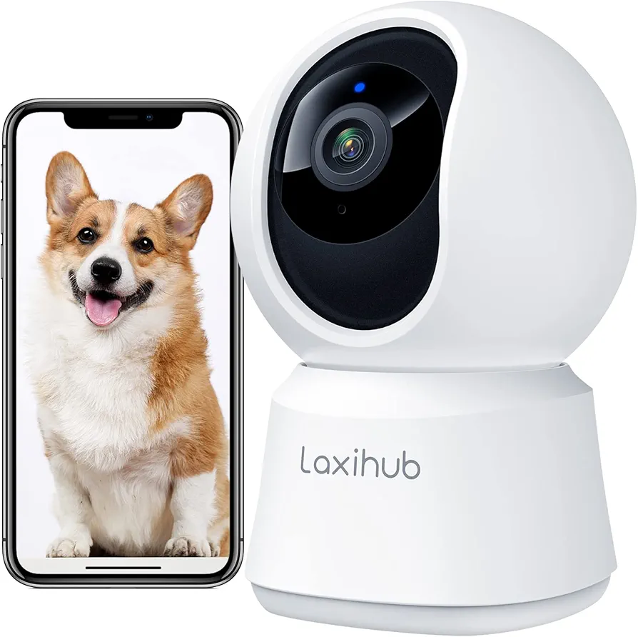 LAXIHUB 2K/3MP Camara Vigilancia WiFi Interior, 2.4GHz Camaras Vigilancia Domicilio WiFi, PTZ 355° Cámara para Perros y Mascotas en Casa con Voz, Visión Nocturna, Audio Bidireccional, con Alexa & App