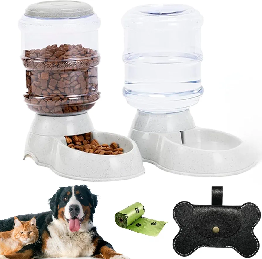 Comedero y Bebedero Automático para Perros y Gatos 3.7L,Comedero automático,Depósito de Agua extraíble,Libre de BPA,Fácil de Limpiar y Ensamblar,Comedero Perro,Incluye Portabolsas Perro y Bolsas Bio