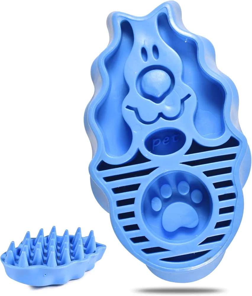 Cepillo de baño para mascotas, cepillos de baño de silicona para mascotas, cepillo de baño para perros de pelo largo y corto, para Perro, para peinar y enjabonar y masajear suavemente(Azul)